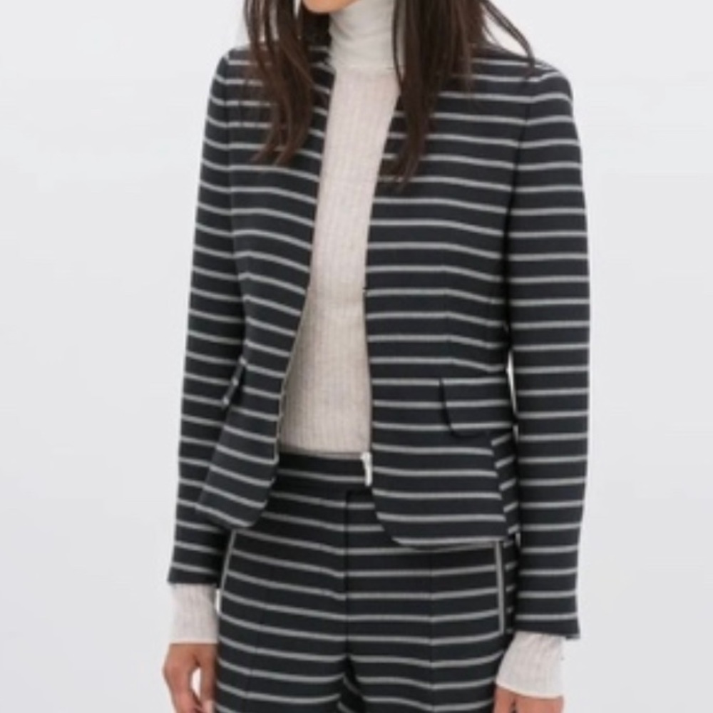 Zara Blue Striped Peplum Pocket Career Blazer Jacket, Large NEW